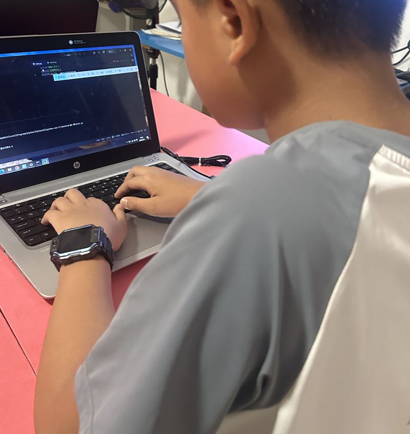 孩子在电脑上编写程序