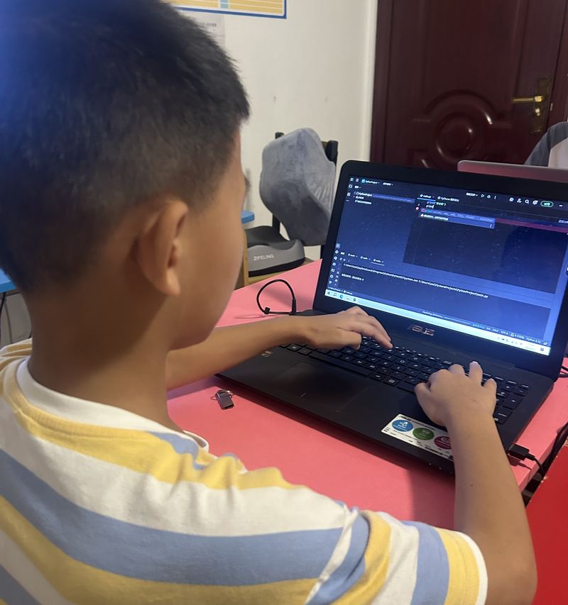 孩子在电脑上写 Python 代码